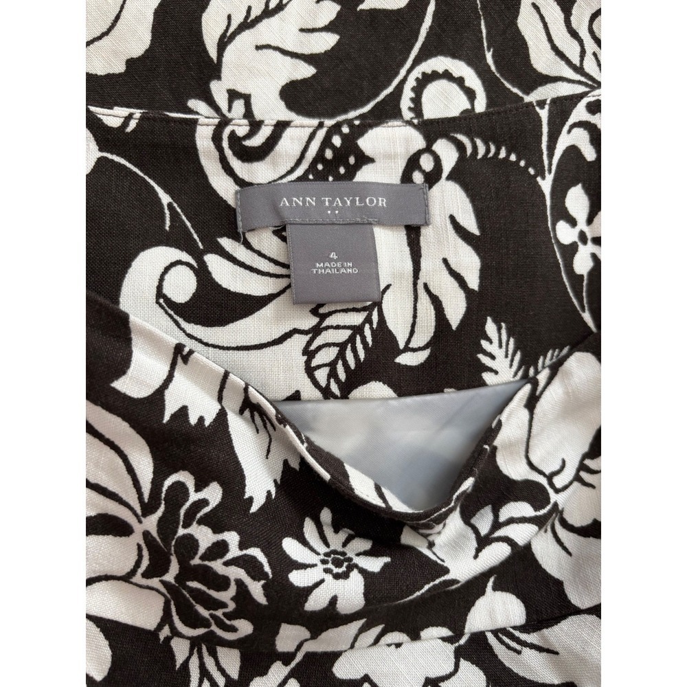 Ann Taylor Floral Linen Blend A-Line Skirt Size 4 Brown Cream Dark Academiah - Picture 2 of 6